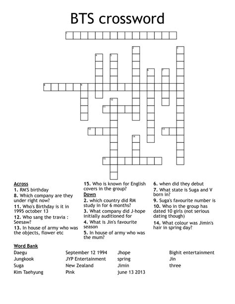 Check Butter K-pop band Crossword Clue here, crossword clue might have various answers so note the number of letters. . Butter k pop group crossword 3 letters